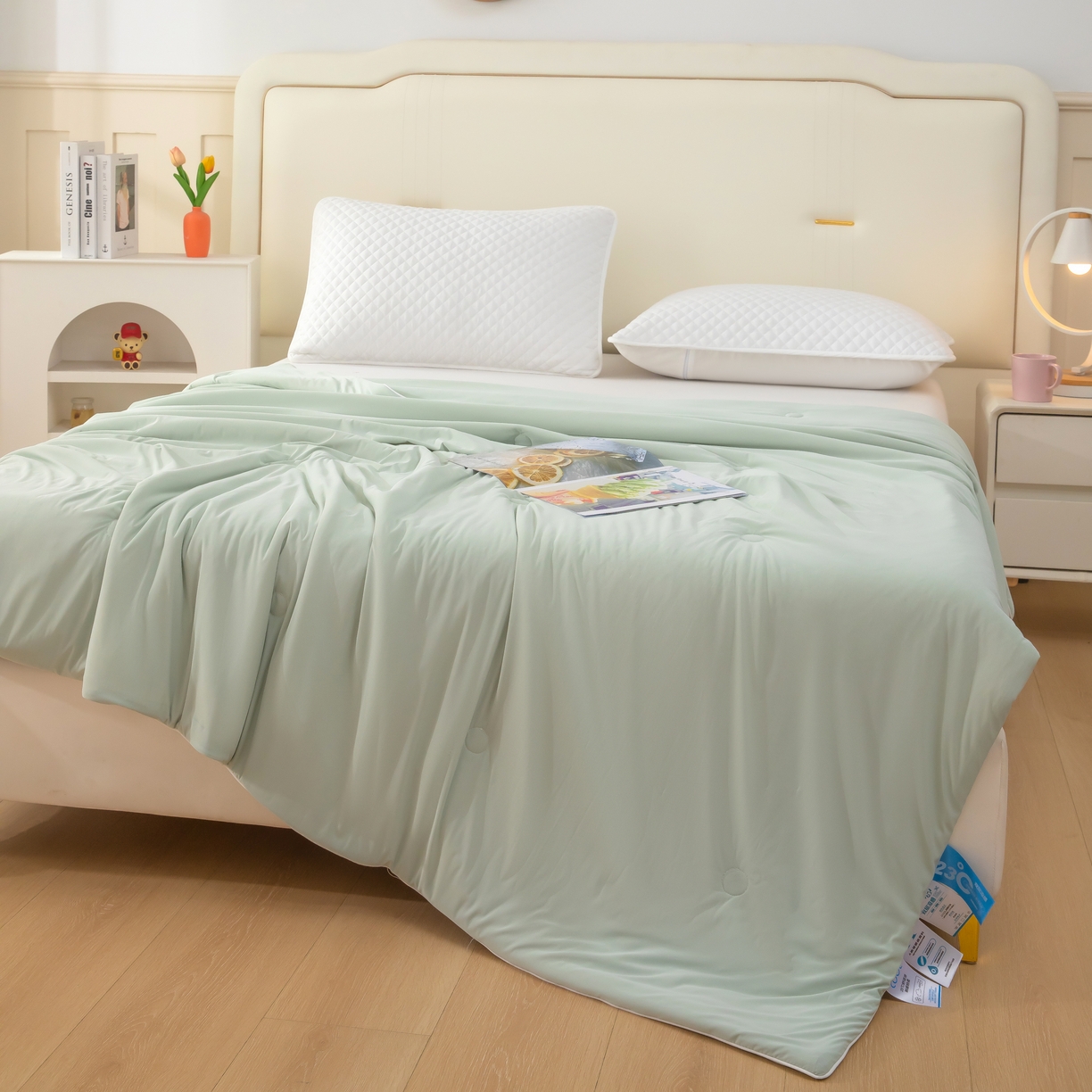 91家纺网 家纺一手货源 找家纺 木兰花 2026新款凉感A类氨纶凉感丝夏被空调被夏凉被 清茶绿