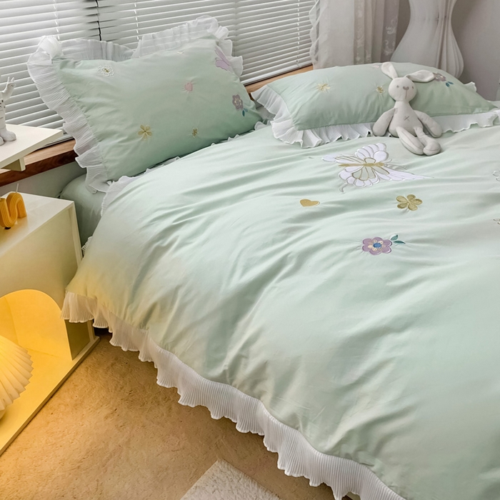 91家纺网 家纺一手货源 找家纺 玉相逢 2026新款全棉水洗棉绣花四件套-蝴蝶夫人系列（棚拍图） 蝴蝶夫人-绿
