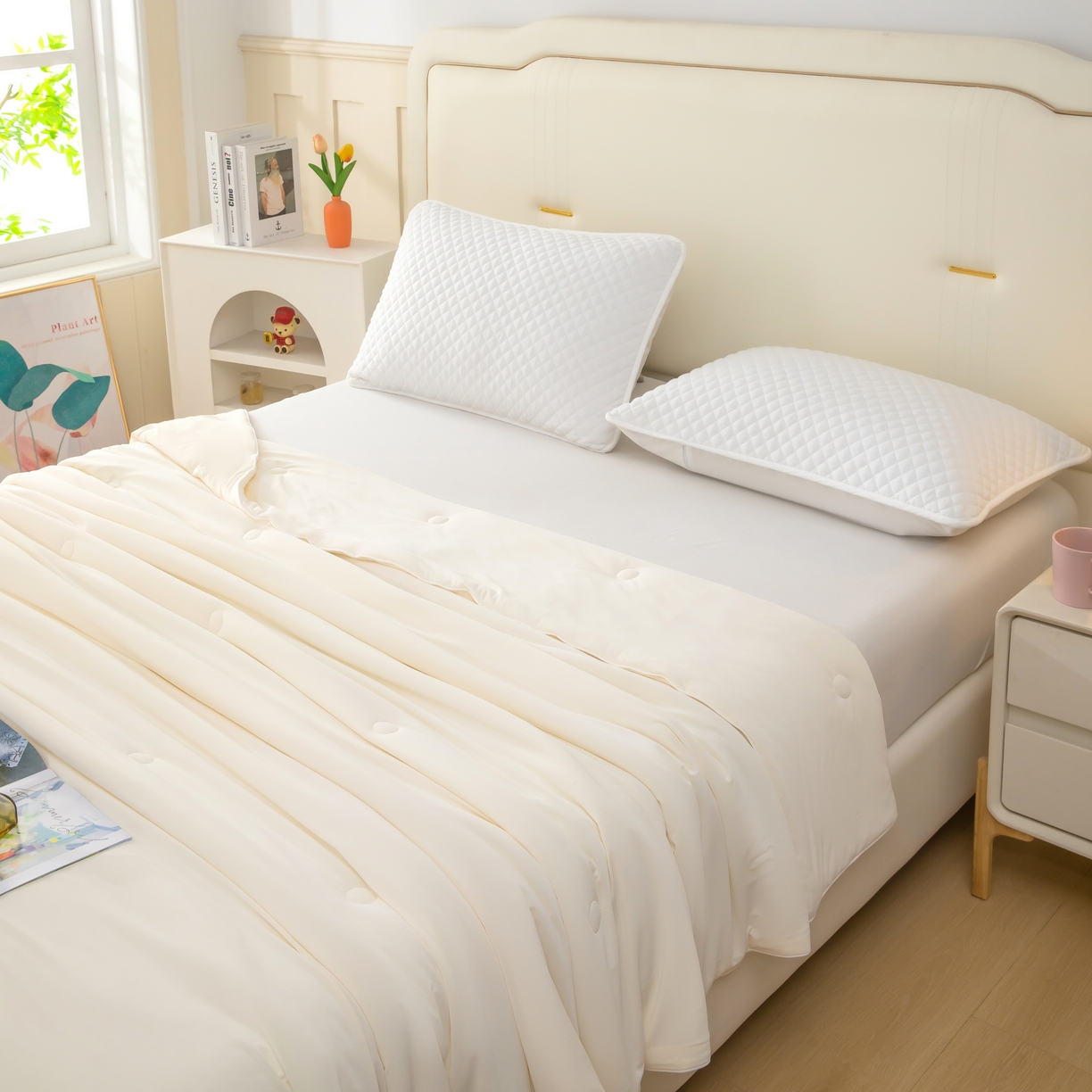 91家纺网 家纺一手货源 找家纺 木兰花 2026新款凉感A类氨纶凉感丝夏被空调被夏凉被 奶油白