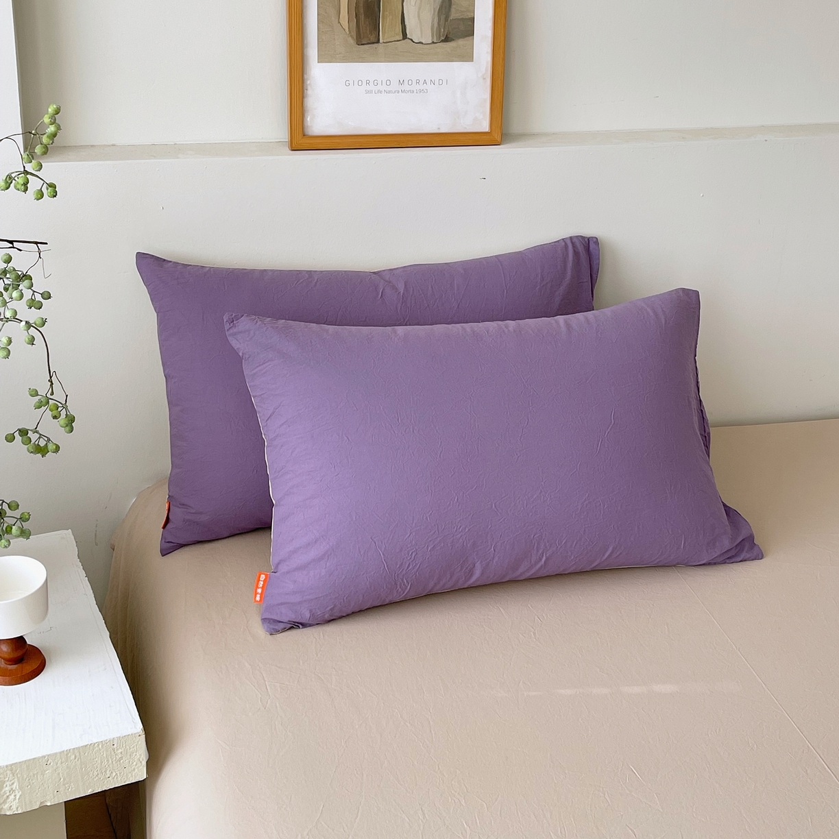 春皖家纺 2026春夏新款双拼全棉水洗棉单枕套枕套单件单品枕套 水晶紫-卡其