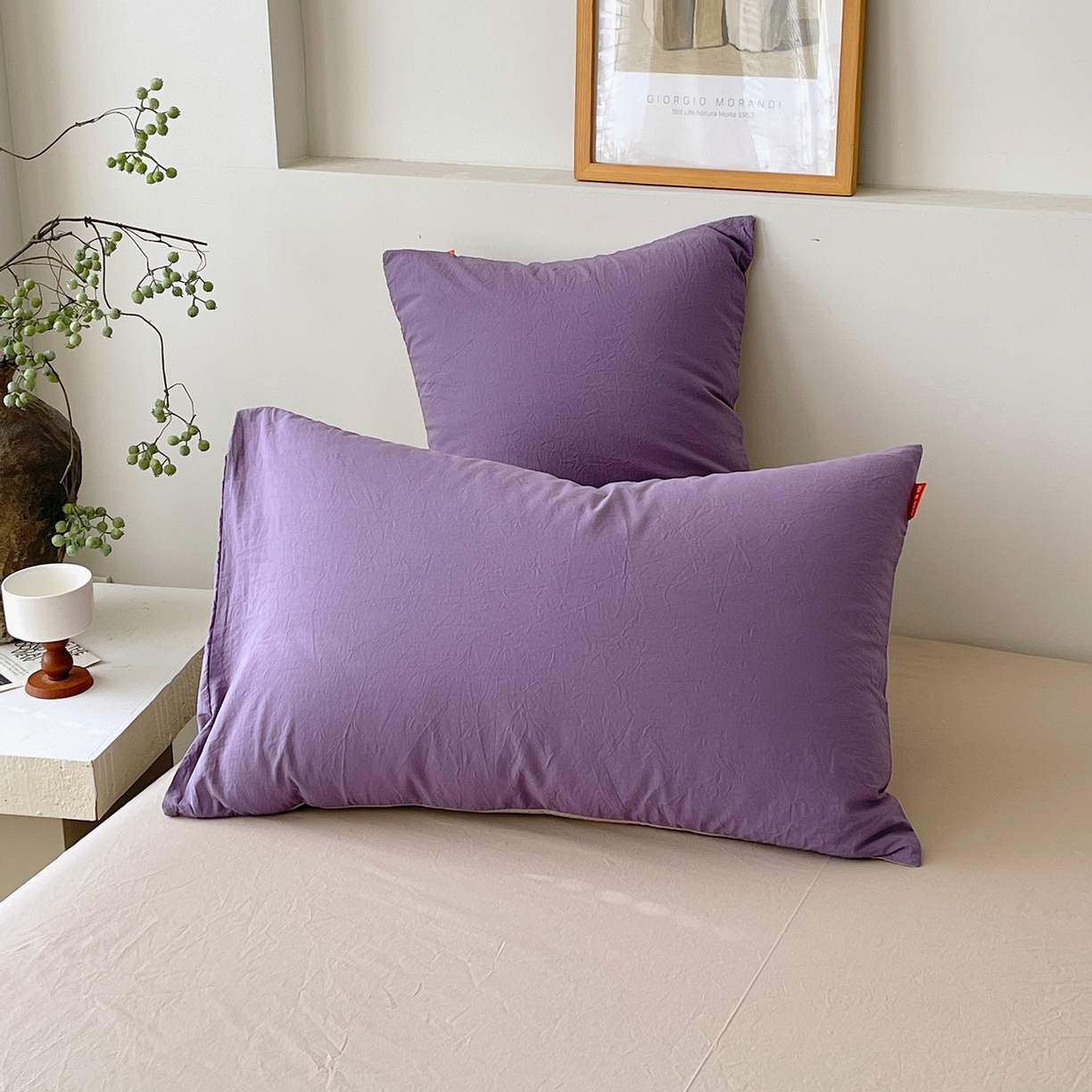 91家纺网 家纺一手货源 找家纺 春皖家纺 2026春夏新款双拼全棉水洗棉单枕套枕套单件单品枕套 水晶紫-卡其