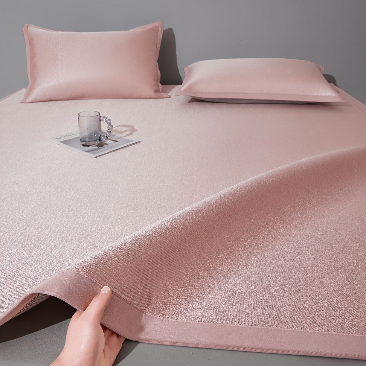 航途席业 2026新款清澜肌理粗冰丝凉席席子-可机洗 粉