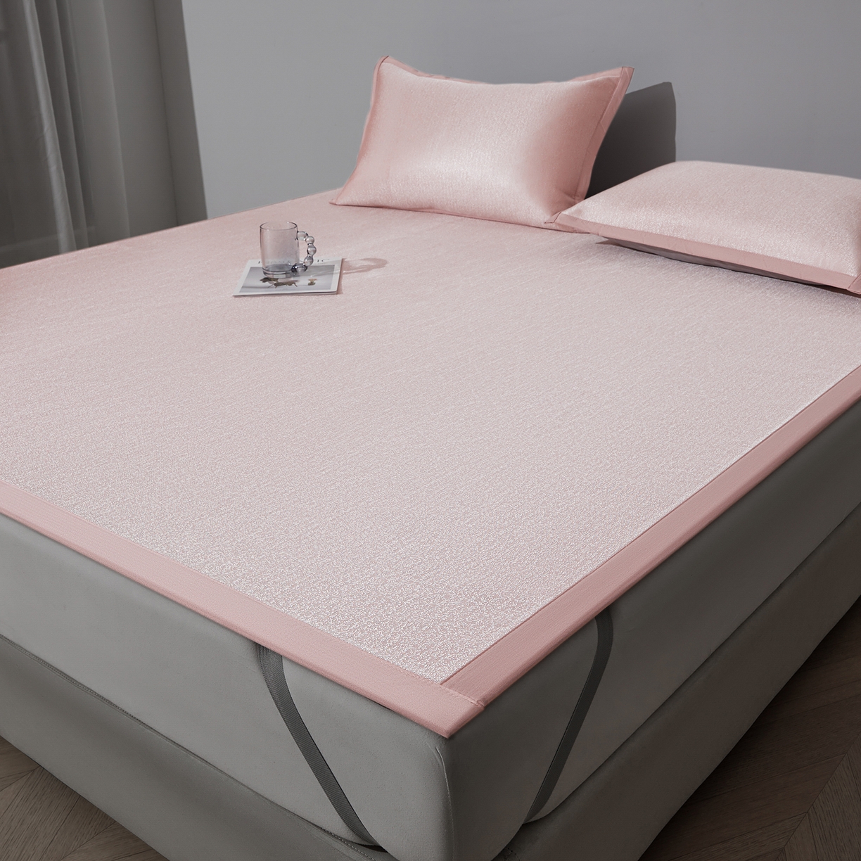 91家纺网 家纺一手货源 找家纺 航途席业 2026新款清澜肌理粗冰丝凉席席子-可机洗 粉