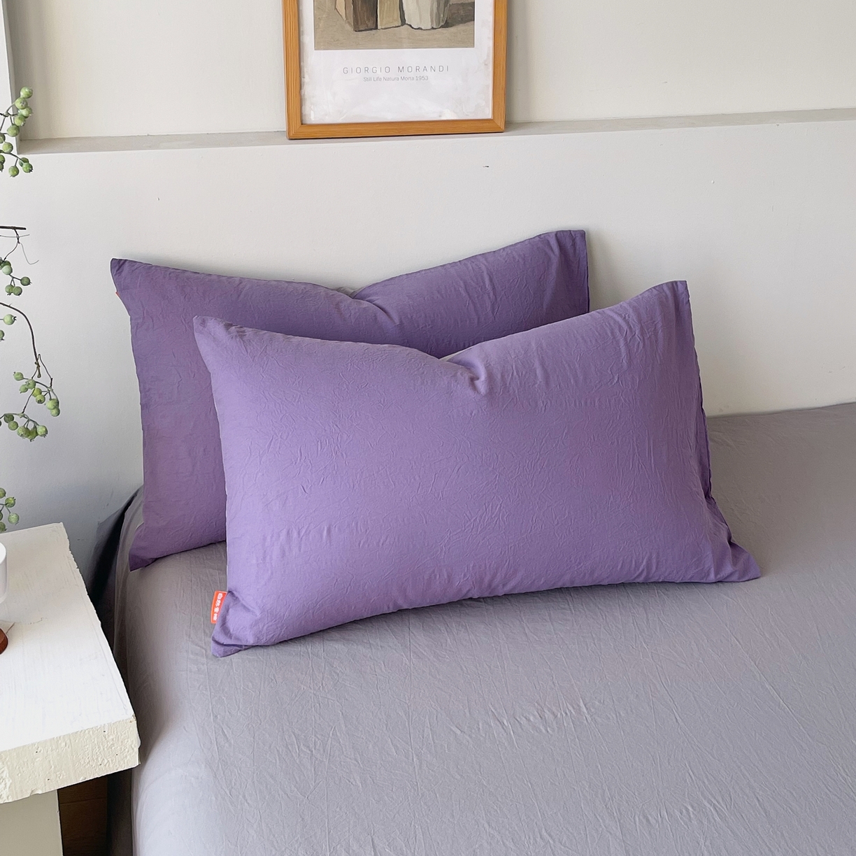 春皖家纺 2026春夏新款双拼全棉水洗棉单枕套枕套单件单品枕套 水晶紫-浅灰