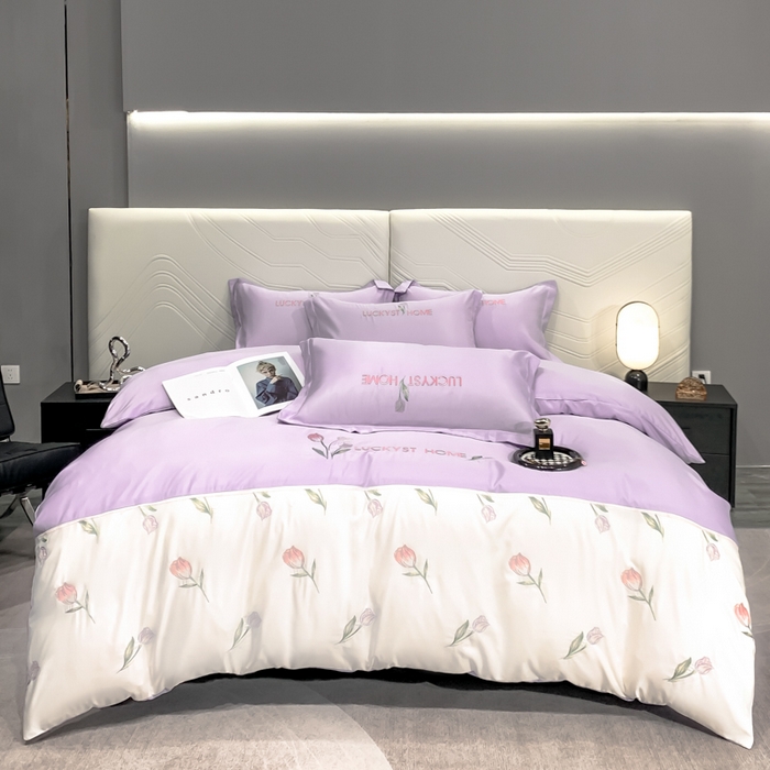 玉相逢 2026新品天丝双拼刺绣四件套-卡骆驰系列 梦幻紫