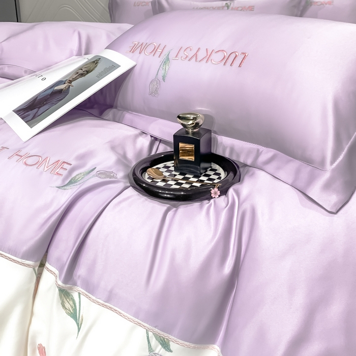 91家纺网 家纺一手货源 找家纺 玉相逢 2026新品天丝双拼刺绣四件套-卡骆驰系列 梦幻紫