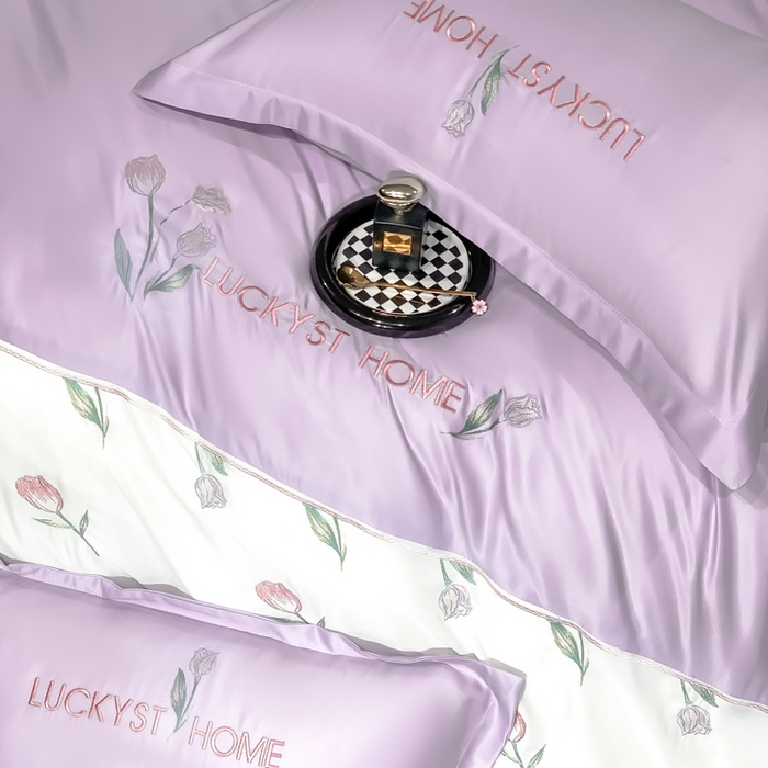 91家纺网 家纺一手货源 找家纺 玉相逢 2026新品天丝双拼刺绣四件套-卡骆驰系列 梦幻紫