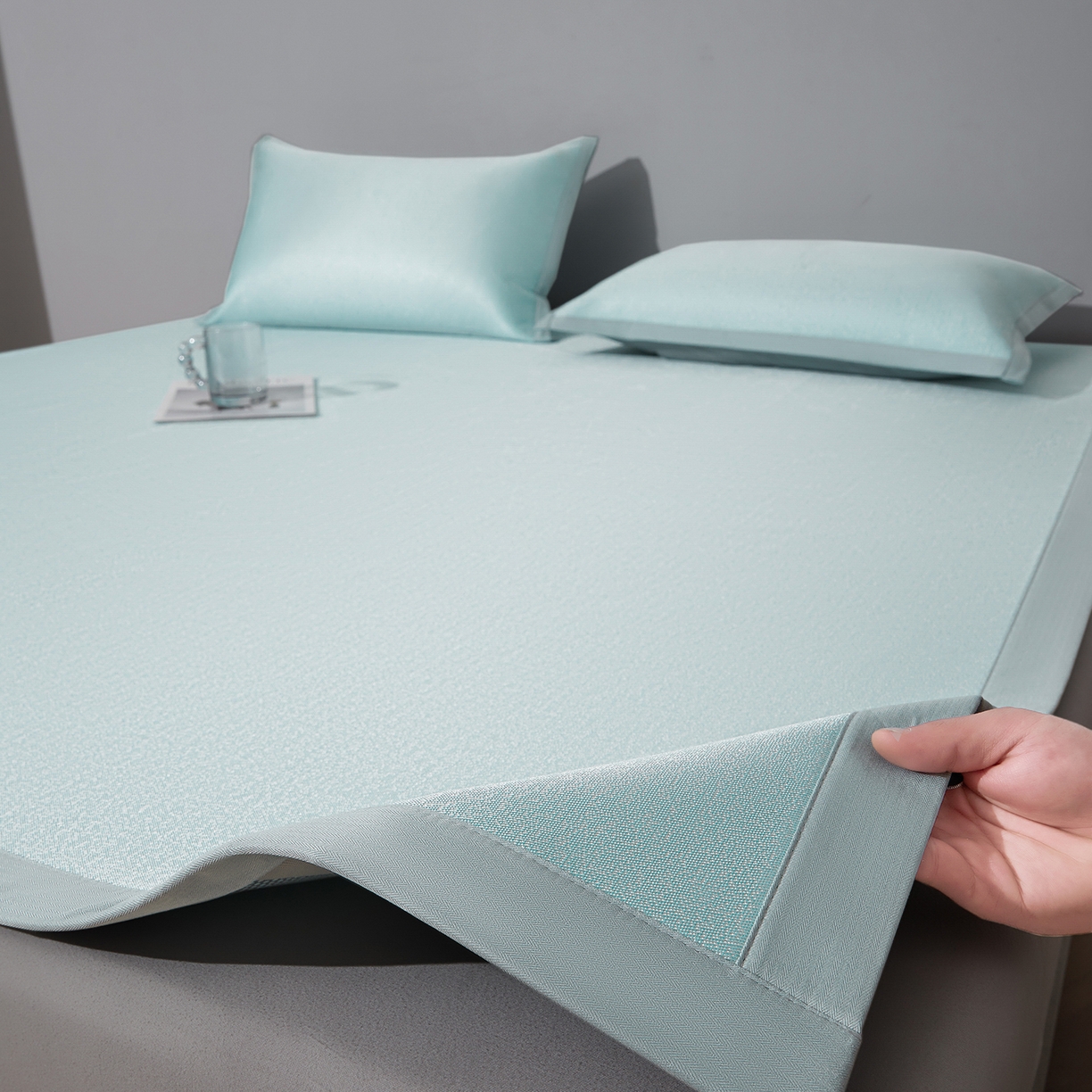 91家纺网 家纺一手货源 找家纺 航途席业 2026新款清澜肌理粗冰丝凉席席子-可机洗 绿