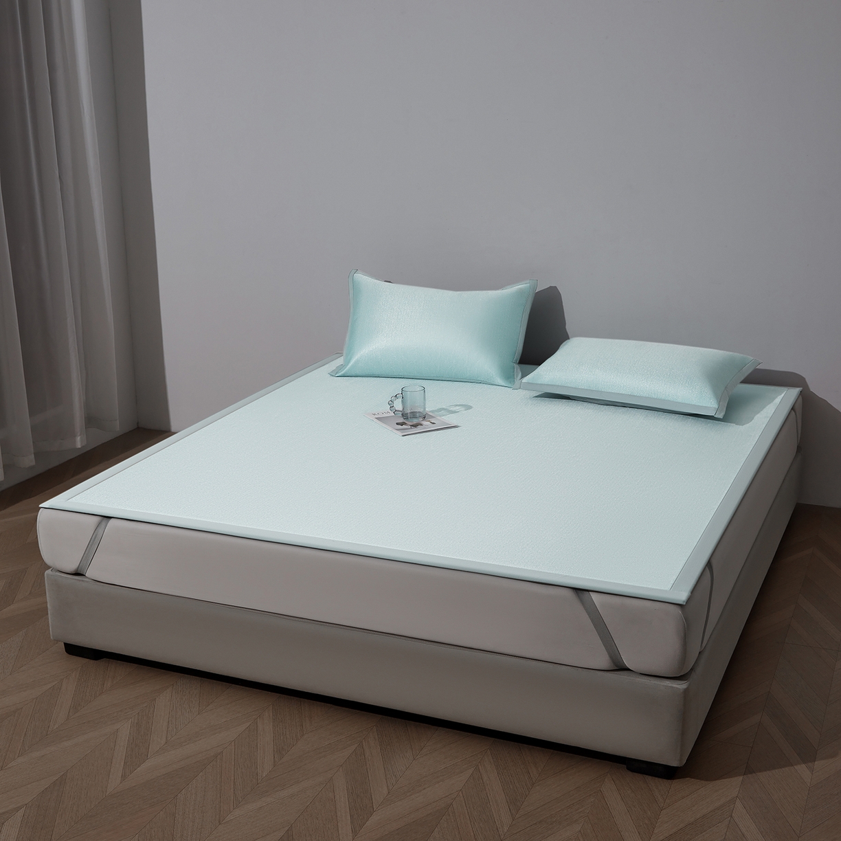 91家纺网 家纺一手货源 找家纺 航途席业 2026新款清澜肌理粗冰丝凉席席子-可机洗 绿