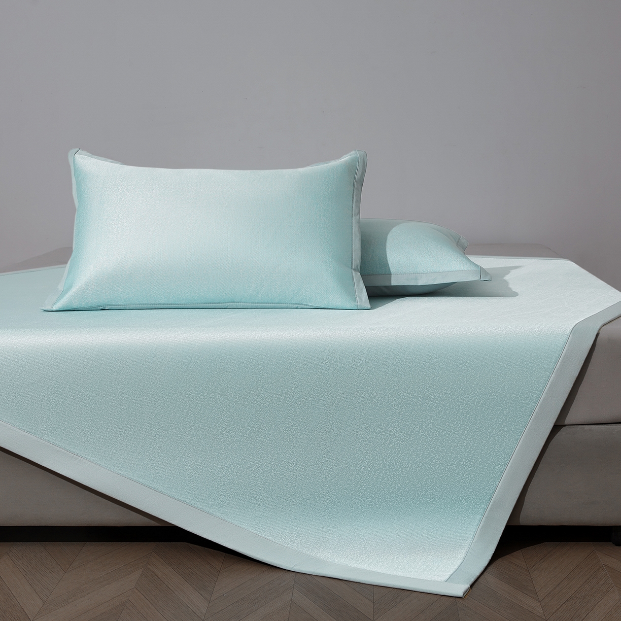 91家纺网 家纺一手货源 找家纺 航途席业 2026新款清澜肌理粗冰丝凉席席子-可机洗 绿