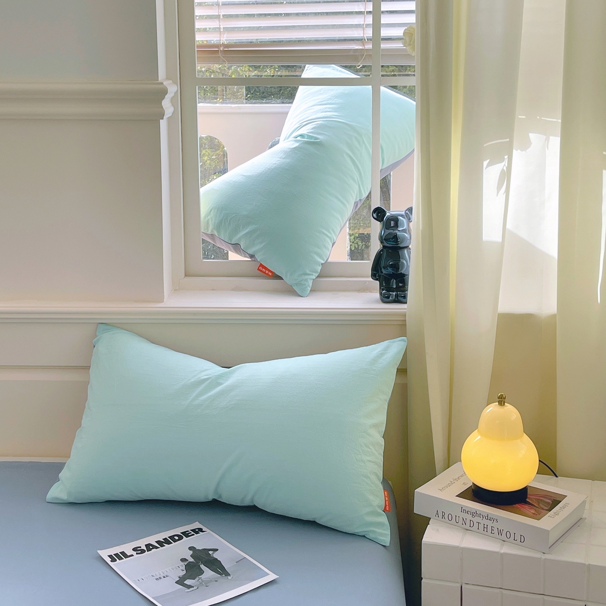 91家纺网 家纺一手货源 找家纺 春皖家纺 2026春夏新款双拼全棉水洗棉单枕套枕套单件单品枕套 水蓝-天蓝