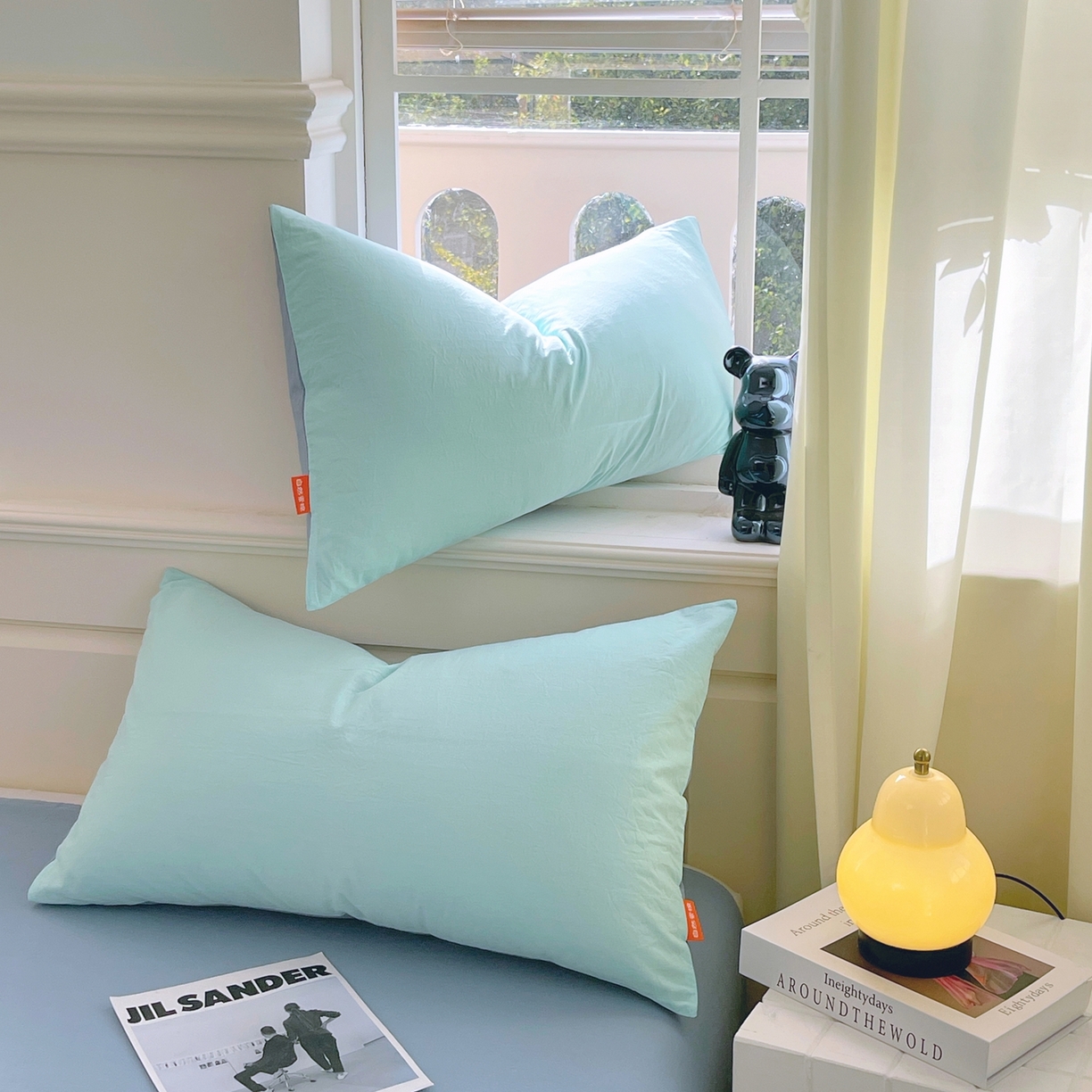 91家纺网 家纺一手货源 找家纺 春皖家纺 2026春夏新款双拼全棉水洗棉单枕套枕套单件单品枕套 水蓝-天蓝