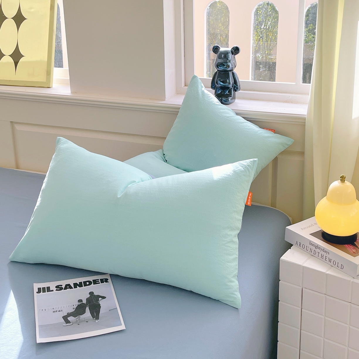 91家纺网 家纺一手货源 找家纺 春皖家纺 2026春夏新款双拼全棉水洗棉单枕套枕套单件单品枕套 水蓝-天蓝