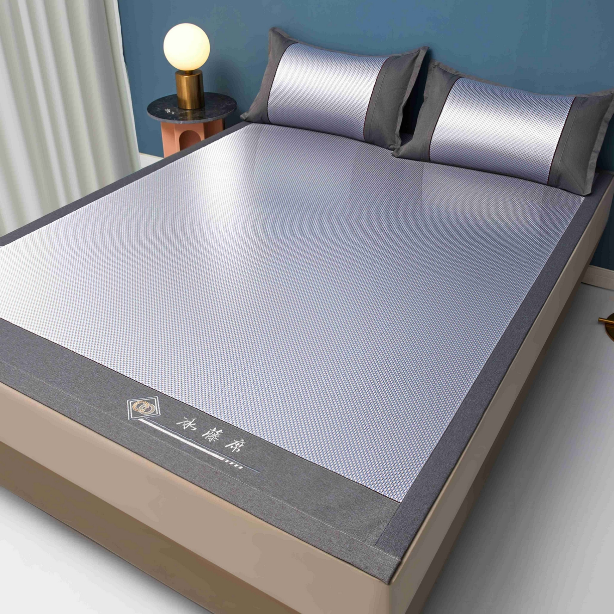 91家纺网 家纺一手货源 找家纺 席匠 2026新款冰藤三明治凉席席子 蓝色