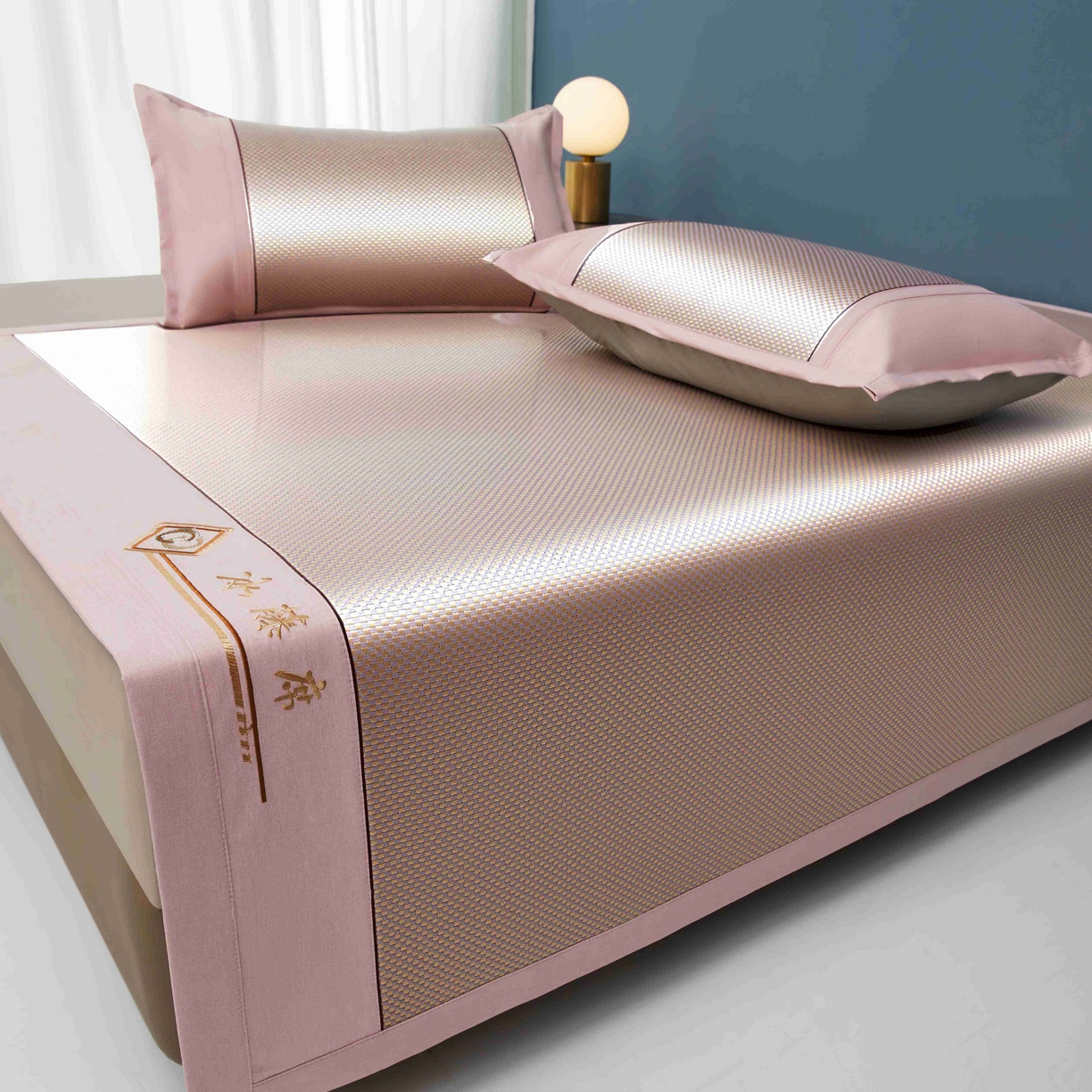 91家纺网 家纺一手货源 找家纺 席匠 2026新款冰藤三明治凉席席子 粉色