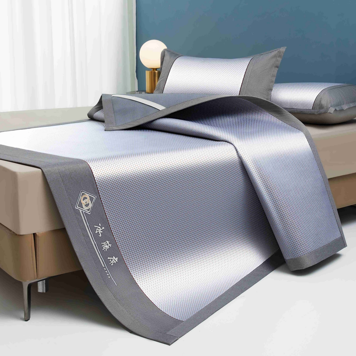 91家纺网 家纺一手货源 找家纺 席匠 2026新款冰藤三明治凉席席子 蓝色