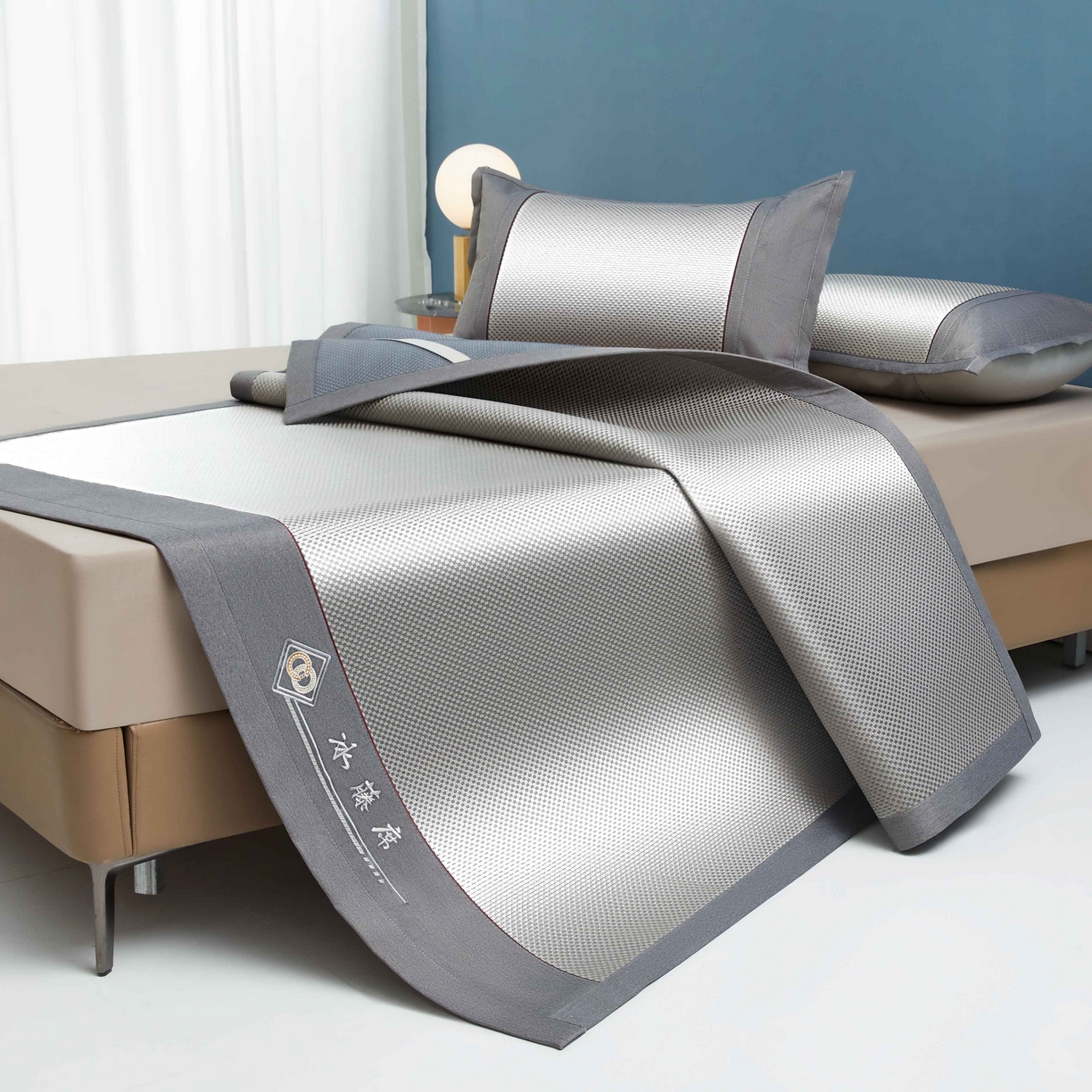 91家纺网 家纺一手货源 找家纺 席匠 2026新款冰藤三明治凉席席子 灰色