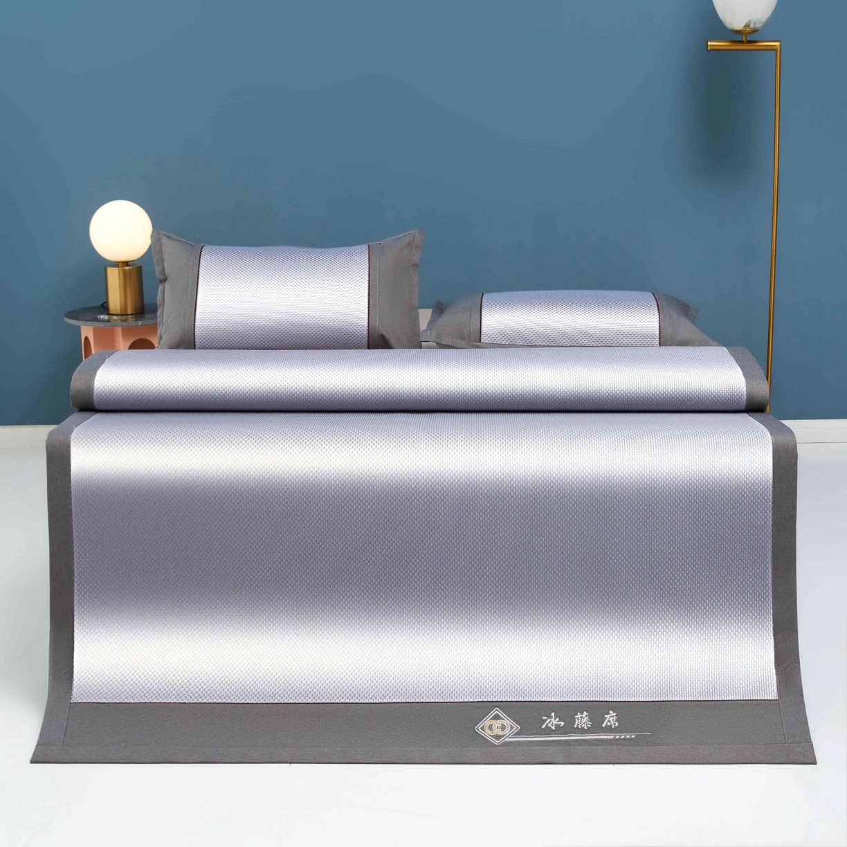 91家纺网 家纺一手货源 找家纺 席匠 2026新款冰藤三明治凉席席子 蓝色