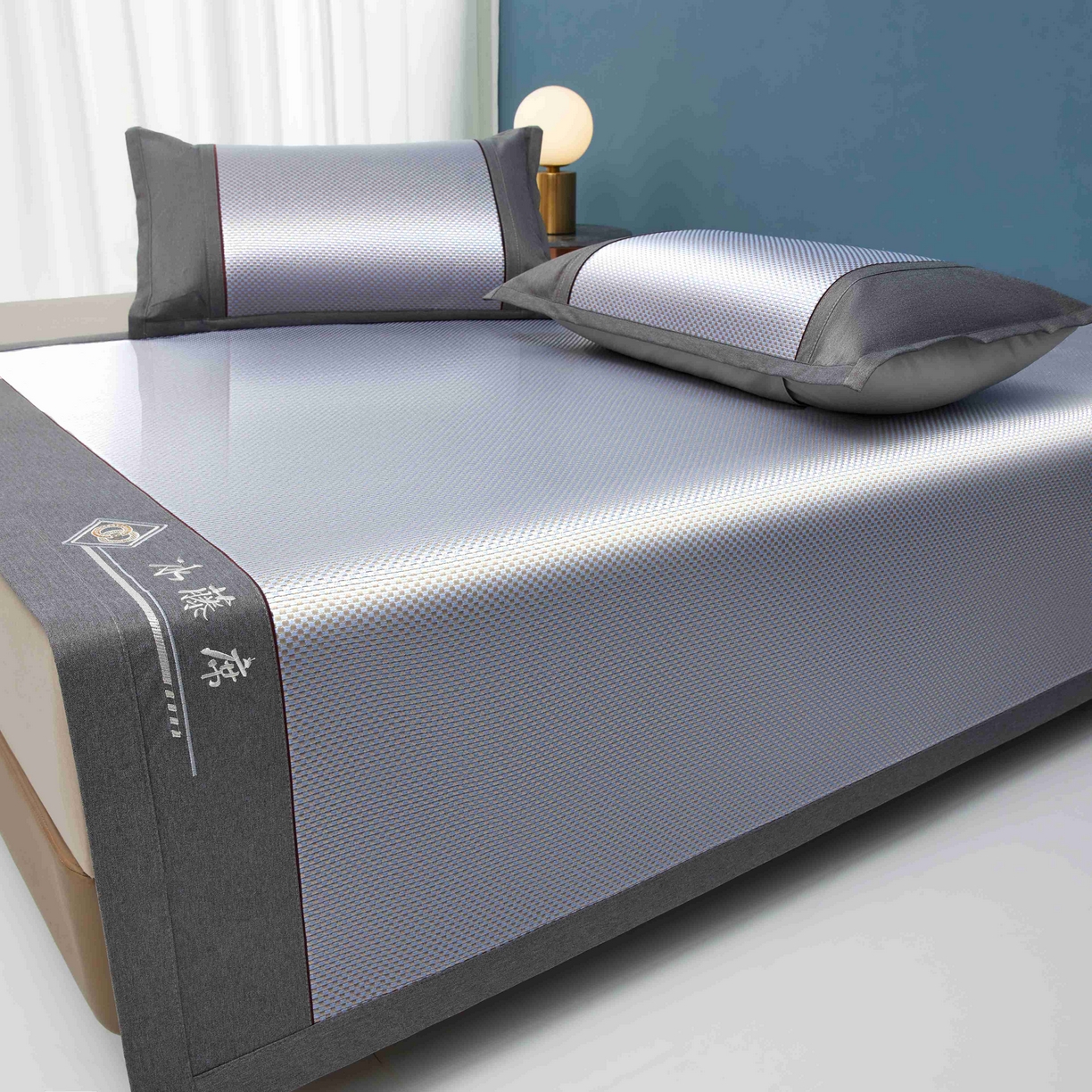 91家纺网 家纺一手货源 找家纺 席匠 2026新款冰藤三明治凉席席子 蓝色