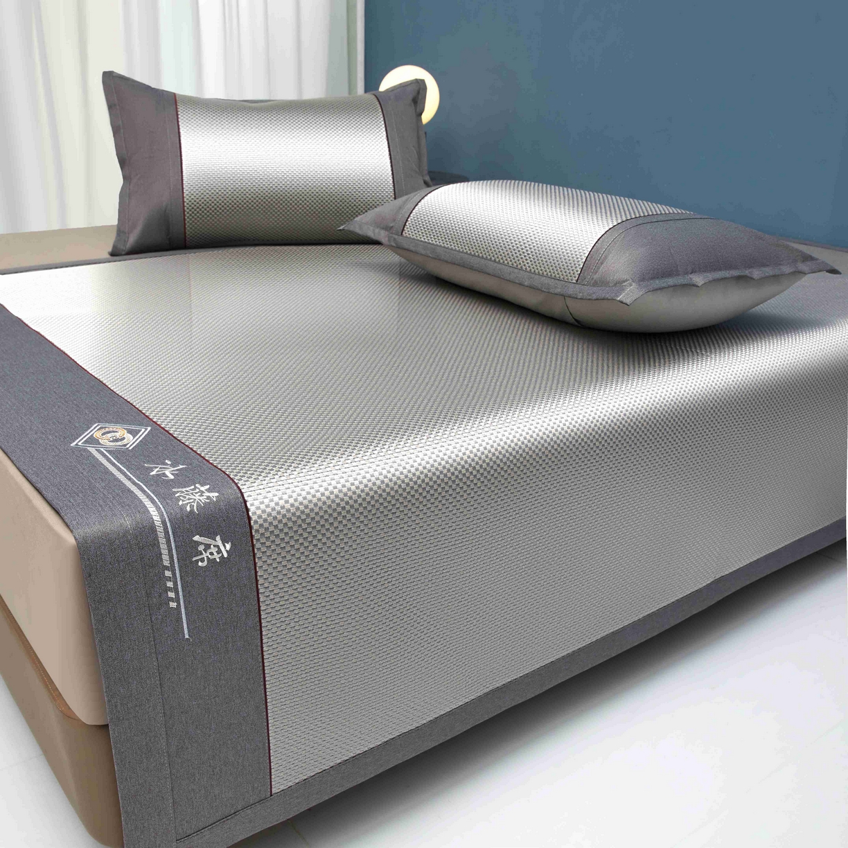 91家纺网 家纺一手货源 找家纺 席匠 2026新款冰藤三明治凉席席子 灰色