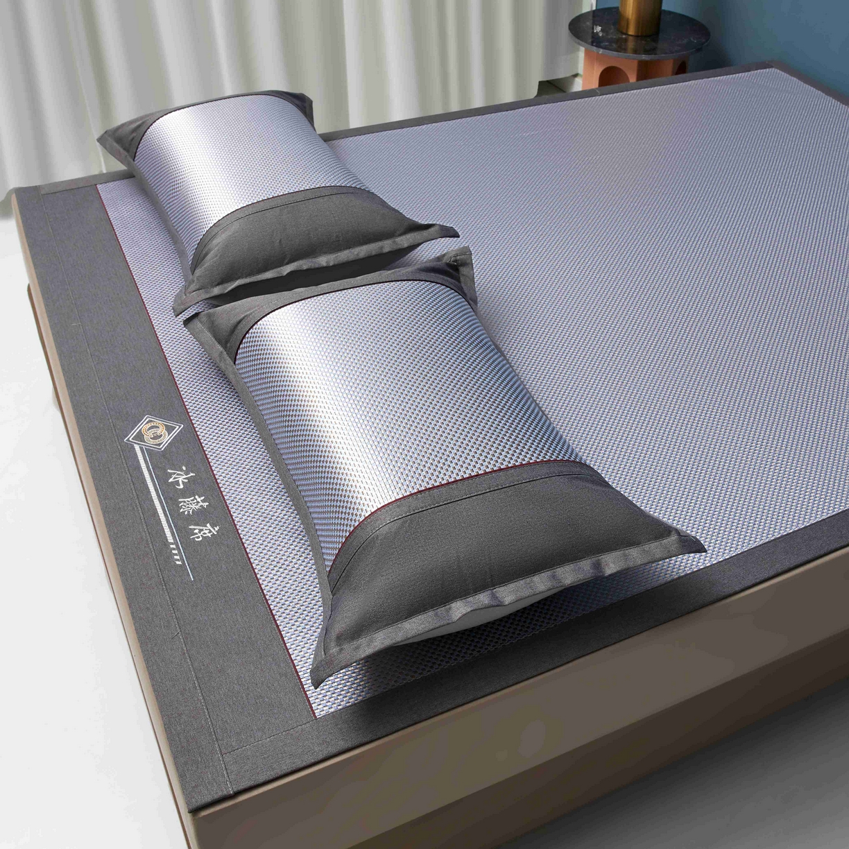 91家纺网 家纺一手货源 找家纺 席匠 2026新款冰藤三明治凉席席子 蓝色