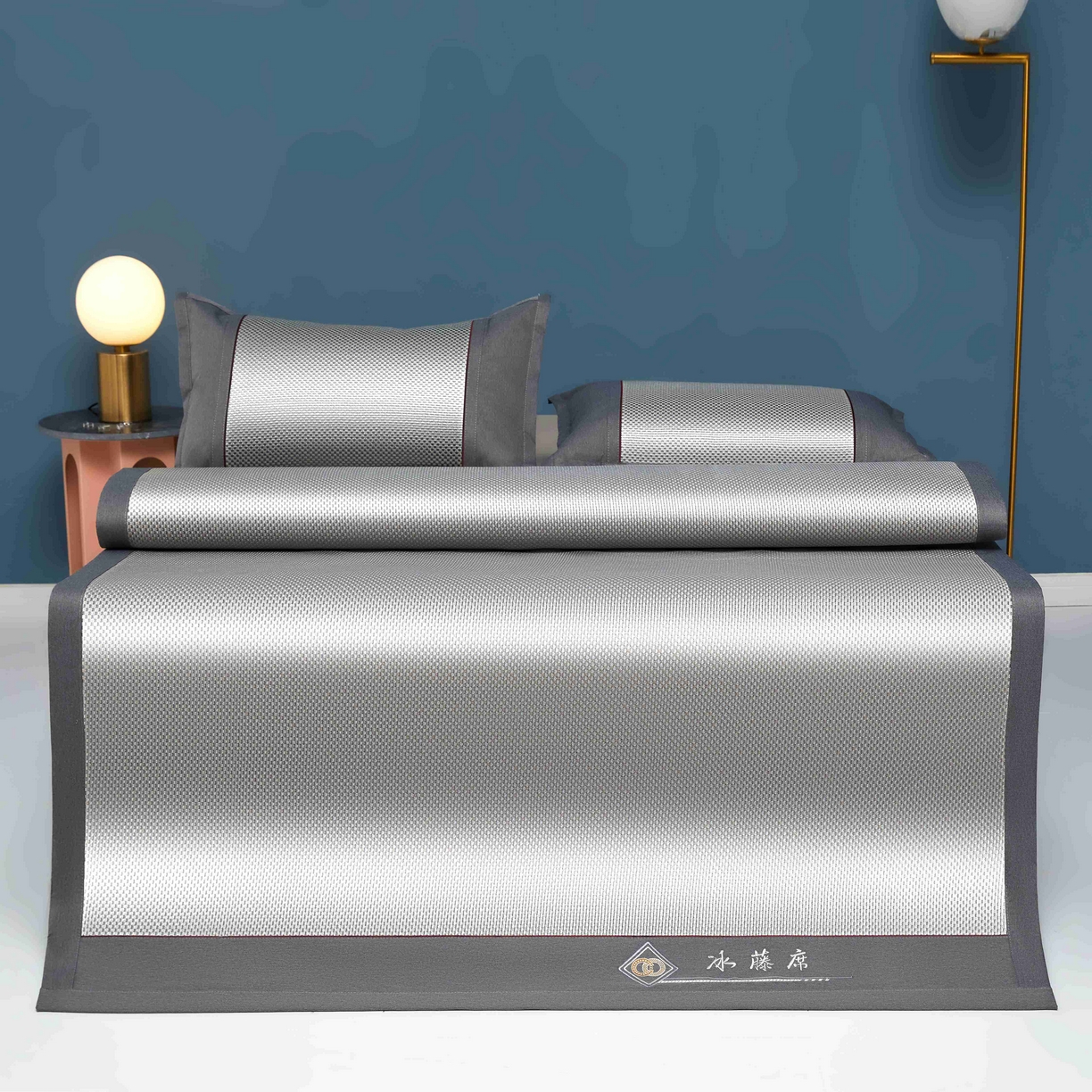 91家纺网 家纺一手货源 找家纺 席匠 2026新款冰藤三明治凉席席子 灰色