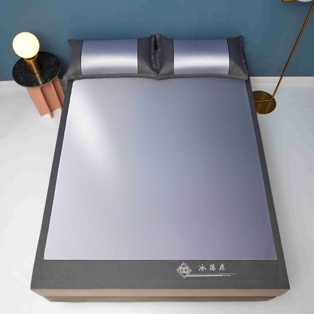 91家纺网 家纺一手货源 找家纺 席匠 2026新款冰藤三明治凉席席子 蓝色