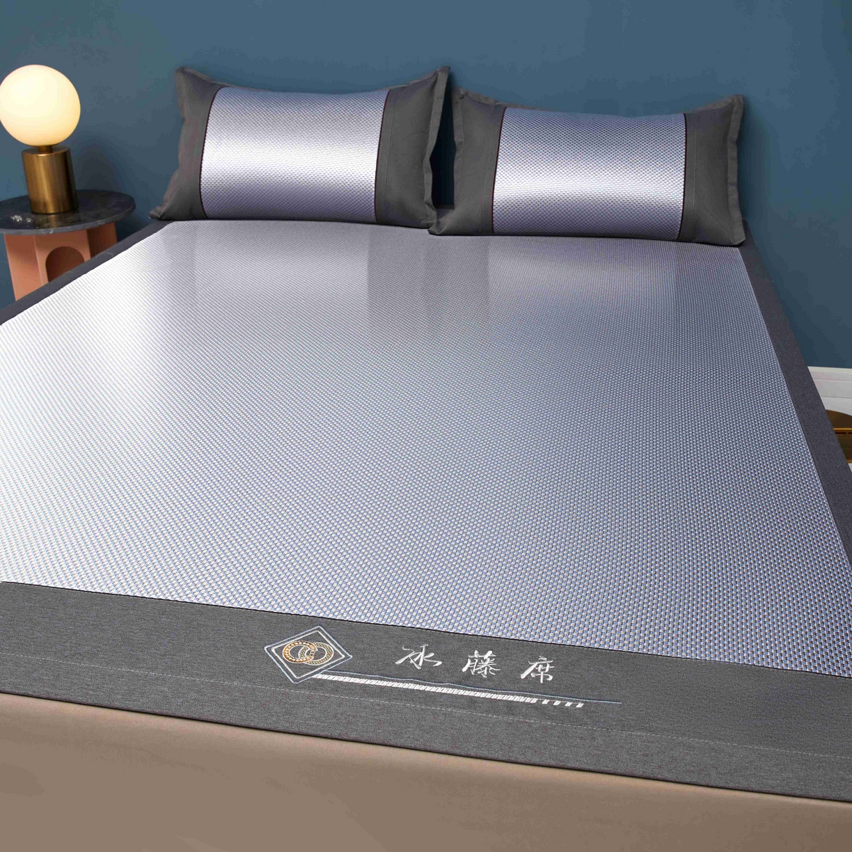 91家纺网 家纺一手货源 找家纺 席匠 2026新款冰藤三明治凉席席子 蓝色