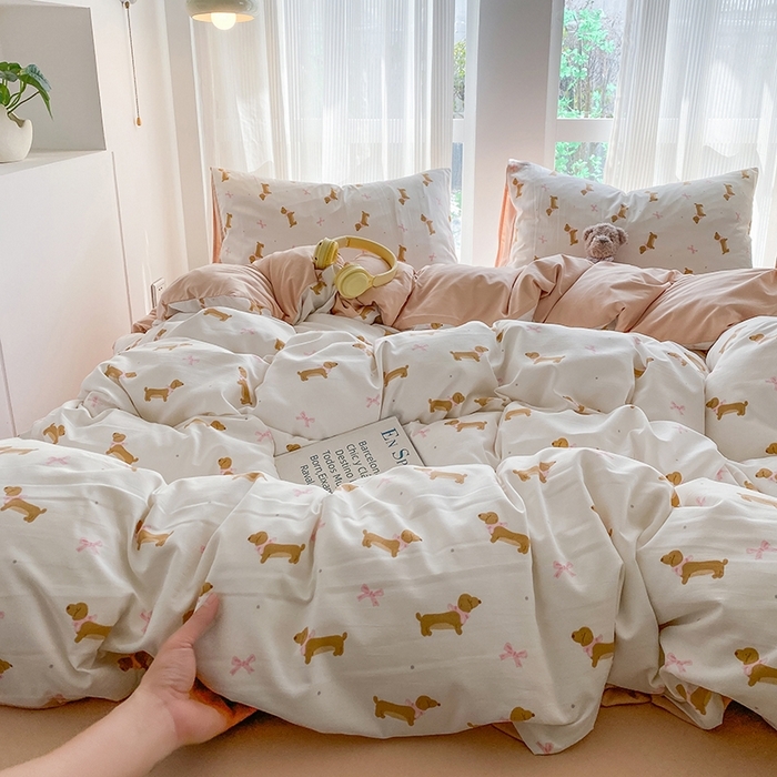 91家纺网 家纺一手货源 找家纺 直播热款水洗棉双层纱四件套碎花简约风床单单品单件 粉玉+童话