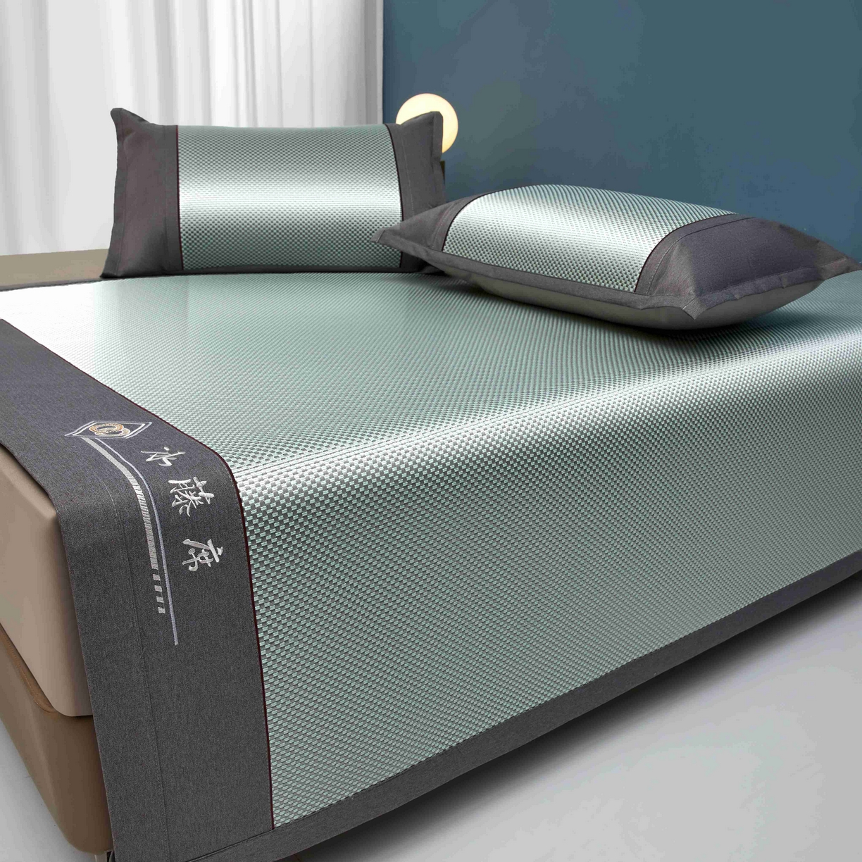 91家纺网 家纺一手货源 找家纺 席匠 2026新款冰藤三明治凉席席子 绿色