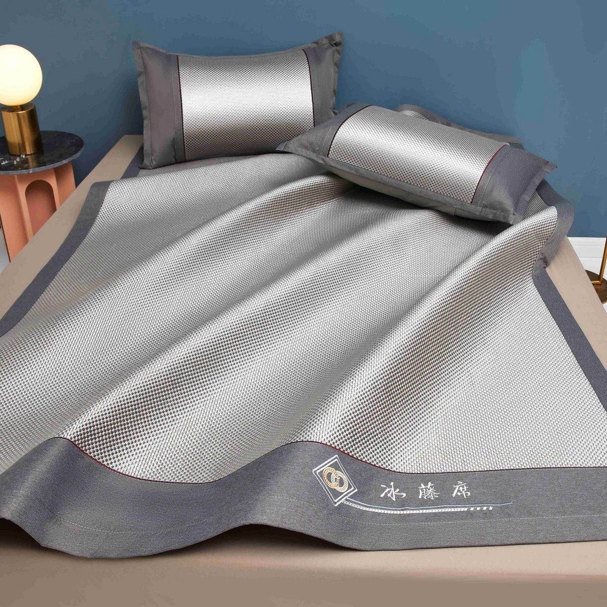 91家纺网 家纺一手货源 找家纺 席匠 2026新款冰藤三明治凉席席子 灰色