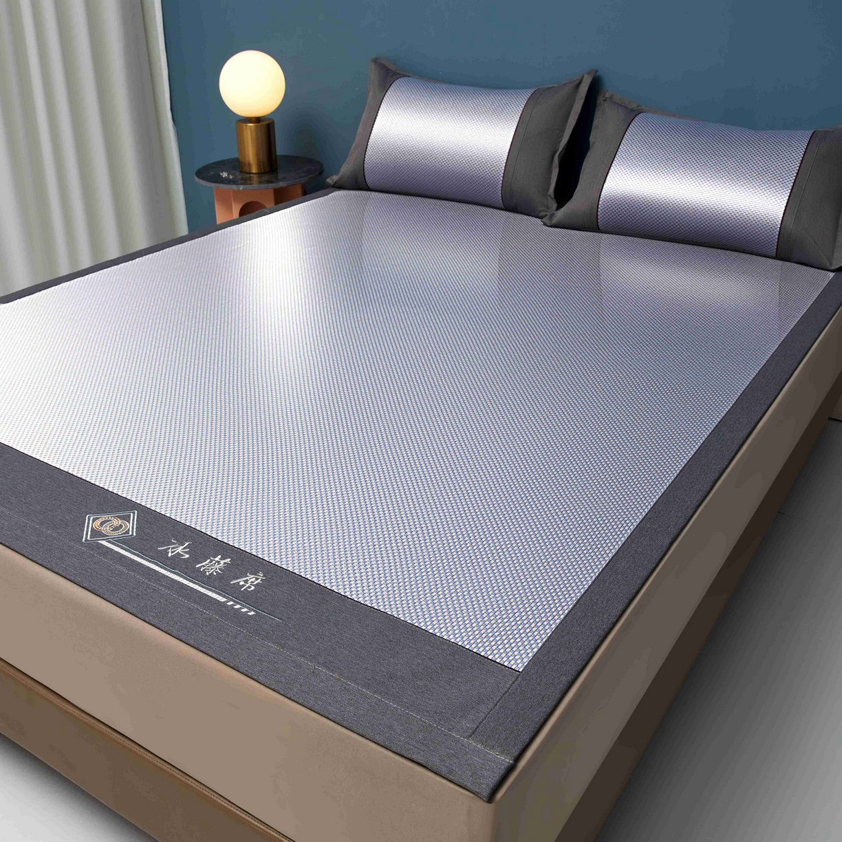 91家纺网 家纺一手货源 找家纺 席匠 2026新款冰藤三明治凉席席子 蓝色