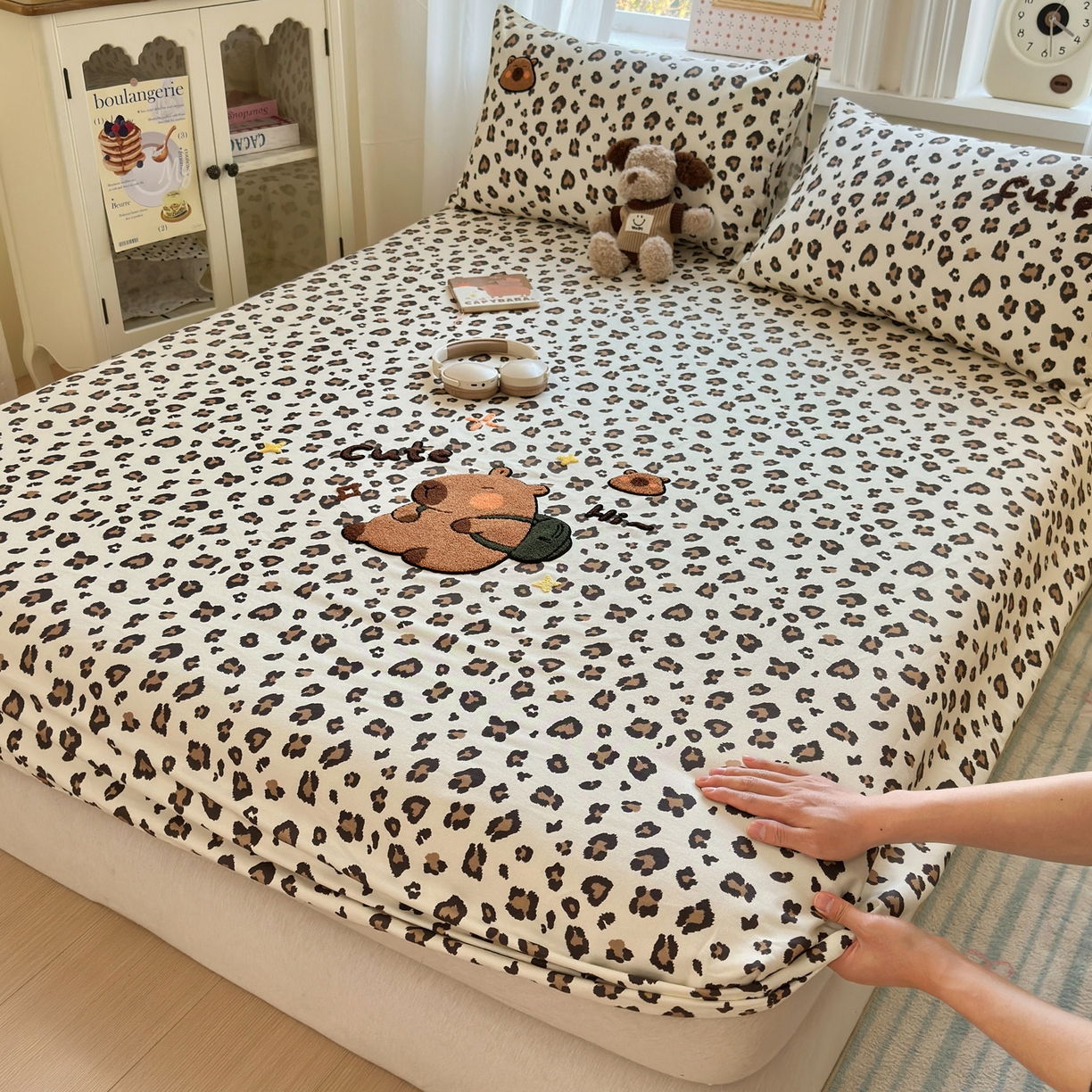 沐棉家居 2026新款毛巾绣老粗布全棉纯棉床笠单品床笠单件 豹纹巴拉