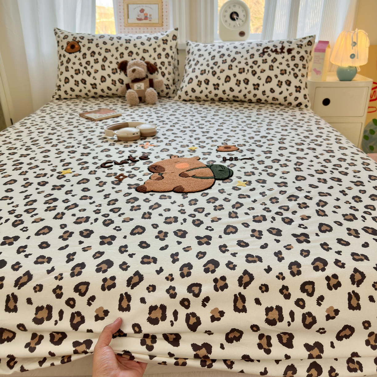 91家纺网 家纺一手货源 找家纺 沐棉家居 2026新款毛巾绣老粗布全棉纯棉床笠单品床笠单件 豹纹巴拉