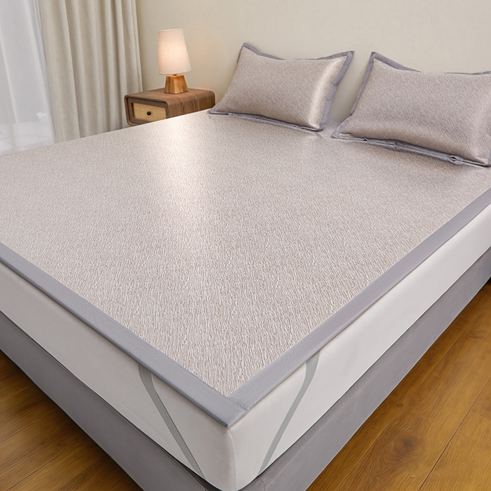 91家纺网 家纺一手货源 找家纺 航途席业 2026新款素锦色织纯冰丝席凉席席子 栗咖