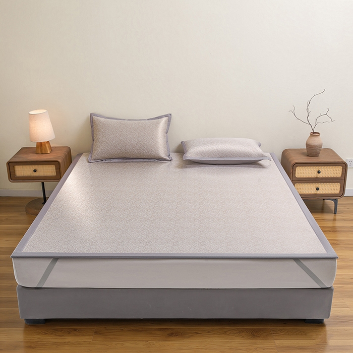 91家纺网 家纺一手货源 找家纺 航途席业 2026新款素锦色织纯冰丝席凉席席子 栗咖