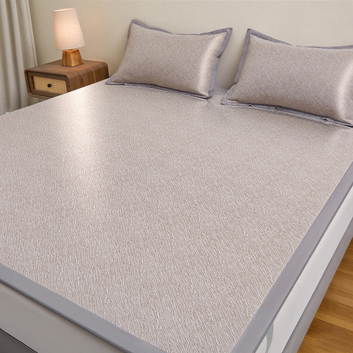 91家纺网 家纺一手货源 找家纺 航途席业 2026新款素锦色织纯冰丝席凉席席子 栗咖