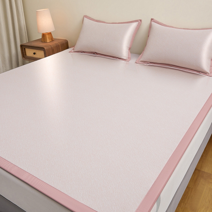 91家纺网 家纺一手货源 找家纺 航途席业 2026新款素锦色织纯冰丝席凉席席子 桃粉