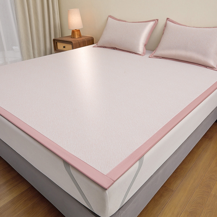 91家纺网 家纺一手货源 找家纺 航途席业 2026新款素锦色织纯冰丝席凉席席子 桃粉