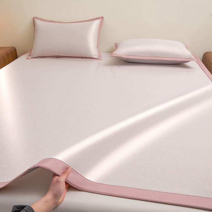 91家纺网 家纺一手货源 找家纺 航途席业 2026新款素锦色织纯冰丝席凉席席子 桃粉