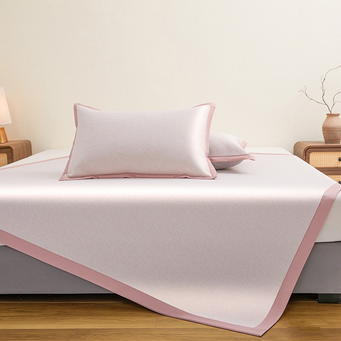 91家纺网 家纺一手货源 找家纺 航途席业 2026新款素锦色织纯冰丝席凉席席子 桃粉