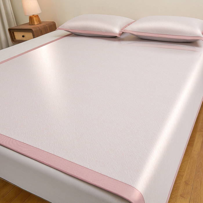 91家纺网 家纺一手货源 找家纺 航途席业 2026新款素锦色织纯冰丝席凉席席子 桃粉