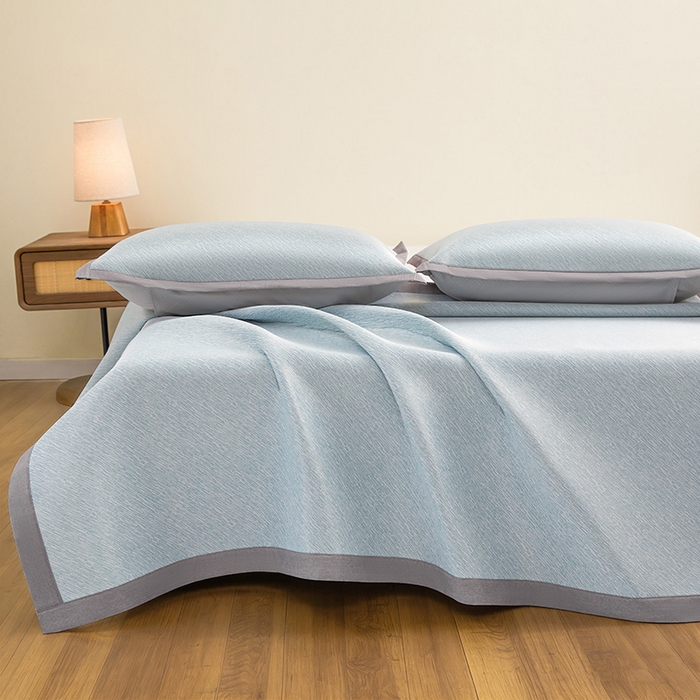 航途席业 2026新款素锦色织纯冰丝席凉席席子 雾蓝