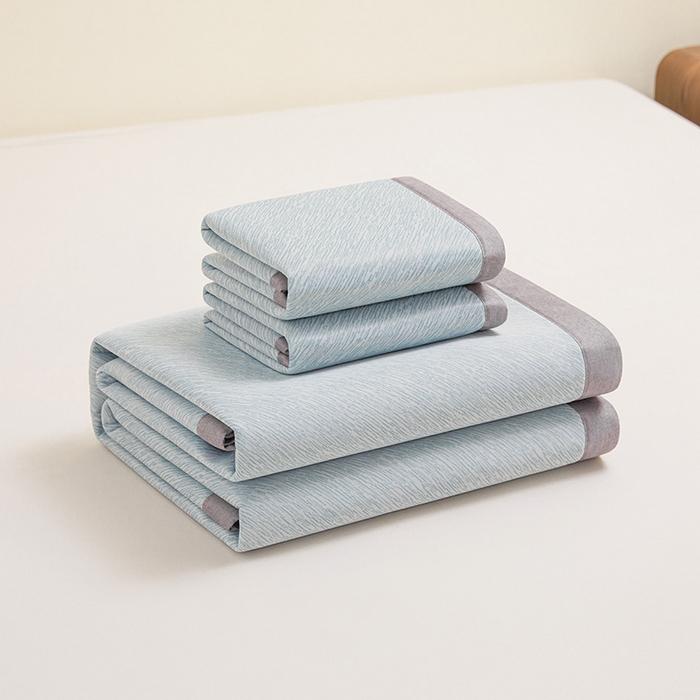 91家纺网 家纺一手货源 找家纺 航途席业 2026新款素锦色织纯冰丝席凉席席子 雾蓝