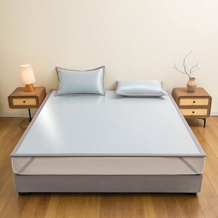 91家纺网 家纺一手货源 找家纺 航途席业 2026新款素锦色织纯冰丝席凉席席子 雾蓝