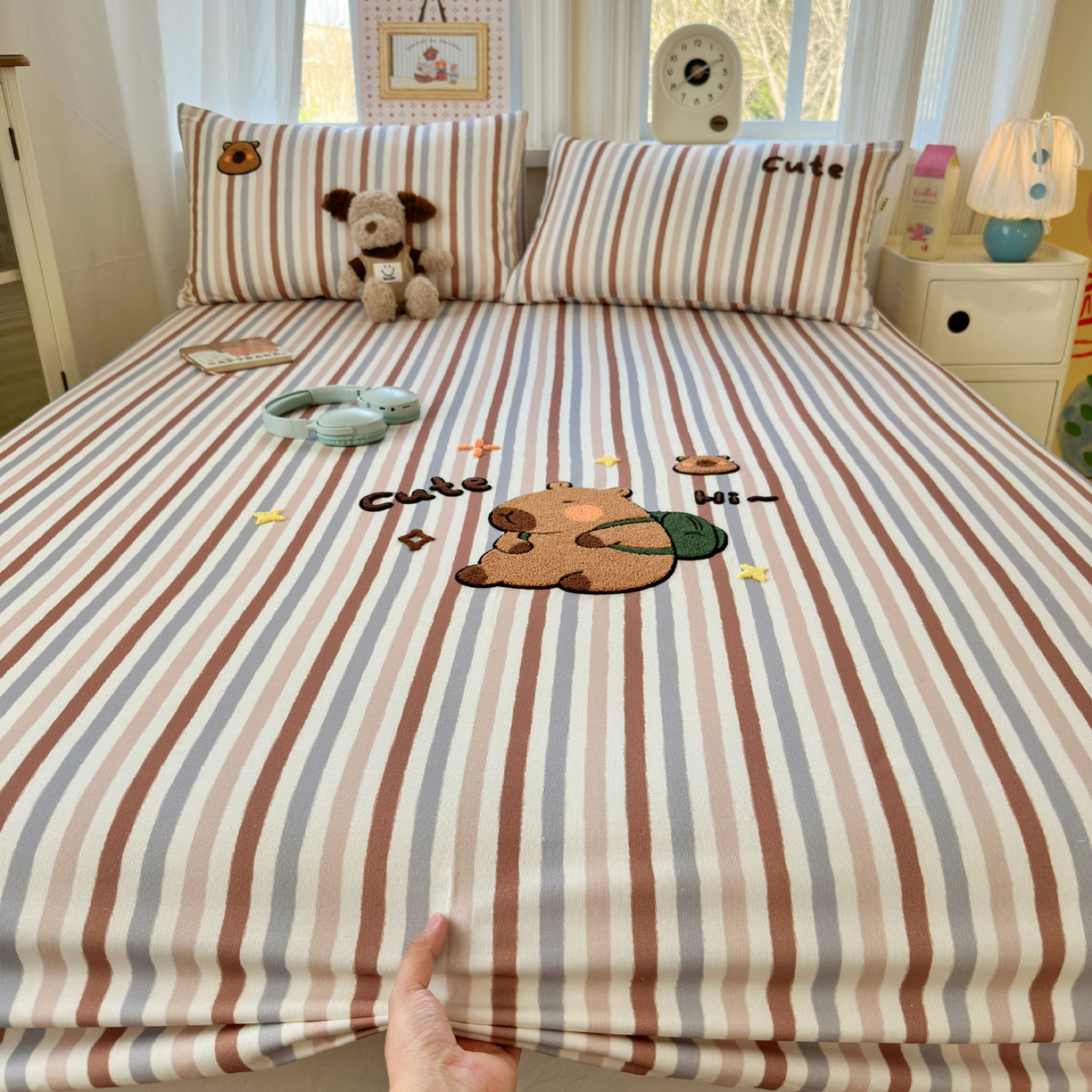 91家纺网 家纺一手货源 找家纺 沐棉家居 2026新款毛巾绣老粗布全棉纯棉床笠单品床笠单件 条纹巴拉