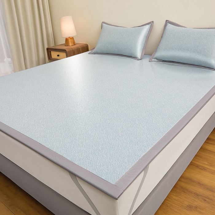 91家纺网 家纺一手货源 找家纺 航途席业 2026新款素锦色织纯冰丝席凉席席子 雾蓝