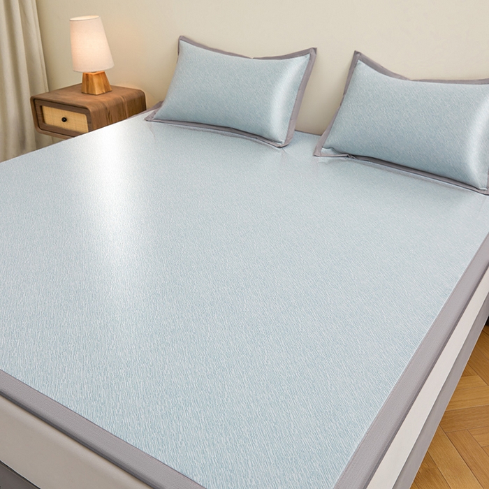 91家纺网 家纺一手货源 找家纺 航途席业 2026新款素锦色织纯冰丝席凉席席子 雾蓝