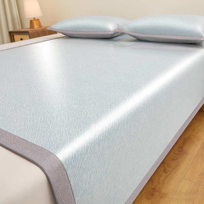 91家纺网 家纺一手货源 找家纺 航途席业 2026新款素锦色织纯冰丝席凉席席子 雾蓝