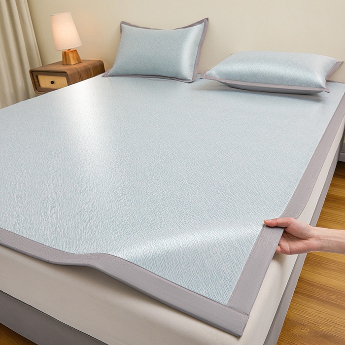 91家纺网 家纺一手货源 找家纺 航途席业 2026新款素锦色织纯冰丝席凉席席子 雾蓝